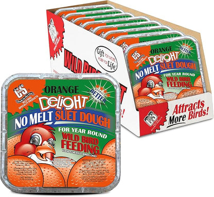 C&S Orange Delight No Melt Suet Dough, Suet Cakes for Wild Birds Including Robins, Blue Jays, Bluebirds, Tanagers, Thrushes and More, 8 Pack