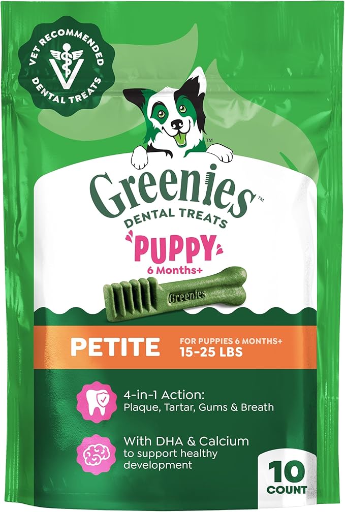 Greenies Veterinarian-Recommended Natural Dental Puppy Treats Petite Size, Dental Treats for Dogs, 6 oz. Pack, 10 Count