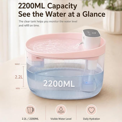 74oz/2.2L Cordless Cat Water Fountain, 5000mAh Battery Operated | 3 Smart Modes, with Motion Sensor, Ultra-Quiet, Pet Drinking Dispenser with LED Light, Wireless Fountain for Cats, Dogs