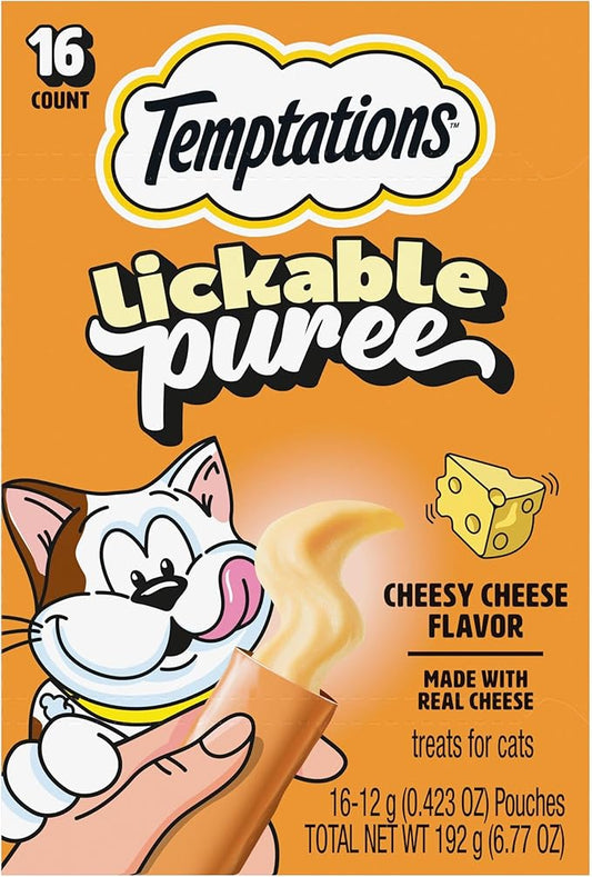 Temptations Creamy Puree Squeezable Lickable Cat Treats, Wet Cat Treats with Cheese, 0.42 oz. Tubes, 16 Count