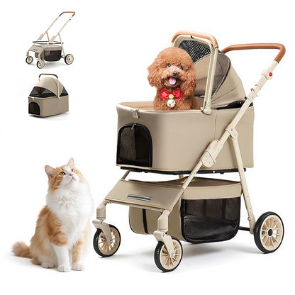 Dog Cat Stroller for Small/Medium Pets up to 55 Lbs, 3-in-1 Foldable Pet Stroller with Detachable Carrier, 4 Wheels, Adjustable Height, Single Foot Brake, Pet Strollers for Travel Outdoor