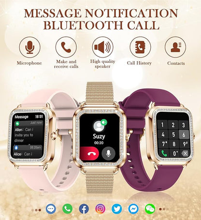 Smart Watch with Bluetooth Call (Receive/Dial) for Women, 1.6" HD Touch Screen Digital Watch Fitness Tracker with Heart Rate Sleep SpO2 Monitor Multiple Sports Modes, Compatible with iPhone Android