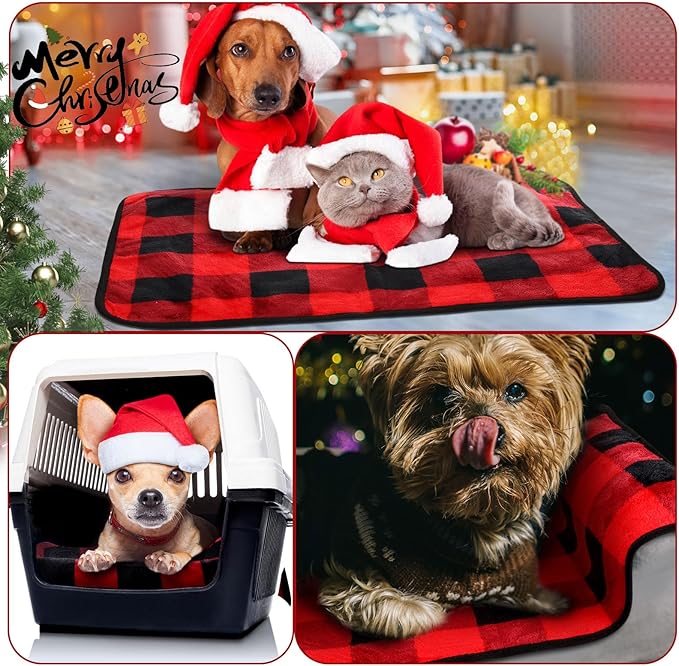 Reginary 4 Pcs Waterproof Guinea Pig Blankets Washable Small Animal Fleece Bedding Guinea Pig Cage Liners Reusable Training Pads Pet Pee Pad Sleep Mat for Hamster(Plaid,24 x 16 Inch)