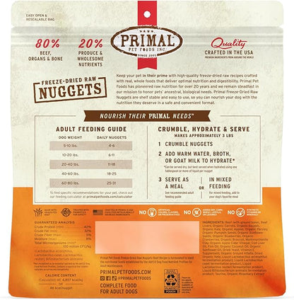 Primal Freeze Dried Raw Dog Food Nuggets, Beef, Complete & Balanced Meal, Also Use as Topper or Treat, Premium, Healthy, Grain Free, High Protein Raw Dog Food, 14 oz (Pack of 2)