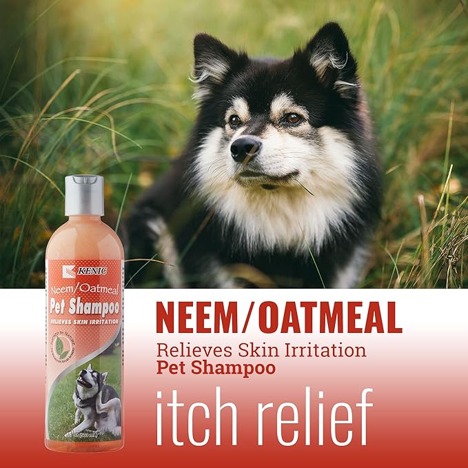 Kenic Neem Oatmeal Conditioning Dog & Cat Shampoo, Calming Relief for Itchy Skin with Natural Flea & Tick Support, Moisturizing Botanical Blend, Made in USA