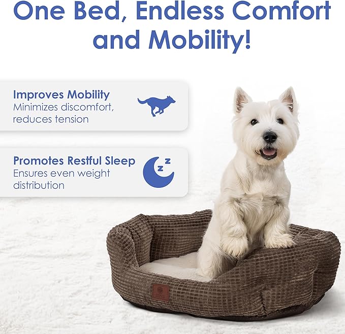 American Kennel Club 26" Clamshell Cuddler Dog Bed - Plush Popcorn Texture, Washable, Non-Slip, for Medium & Large Dogs
