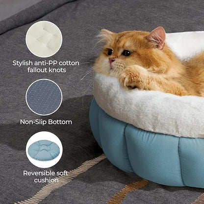 BALANCE Cat Beds for Indoor Cats, Washable Round Dog Bed, Donut Dog Bed with Anti-Slip Bottom for Small Dogs, 28 Inches, Dream Blue