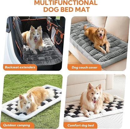 Soulbond Dog Bed for Car Back Seat Soft Plush Backseat Pet Bed Mat Non-Slip Travel Pet Mat, Fuzzy Plaid Dog Seat Cover, Fit for Backseat Extenders and Trucks SUVs (Light Gray, 54" x 24.8")