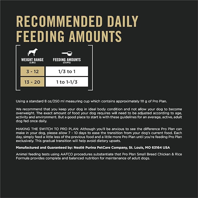 Purina Pro Plan Small Breed Dry Dog Food Chicken and Rice Formula With Guaranteed Live Probiotics - 18 lb. Bag