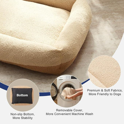 FURTIME Washable Dog Bed Extra Large Sized Dogs, Washable Comfy Fluffy XL Dog Bed, Removable Zipper Cover Machine Wash, Durable Sleeping Pet Cuddler Bed with Anti-Slip Bottom, 42x30x8 in, Beige