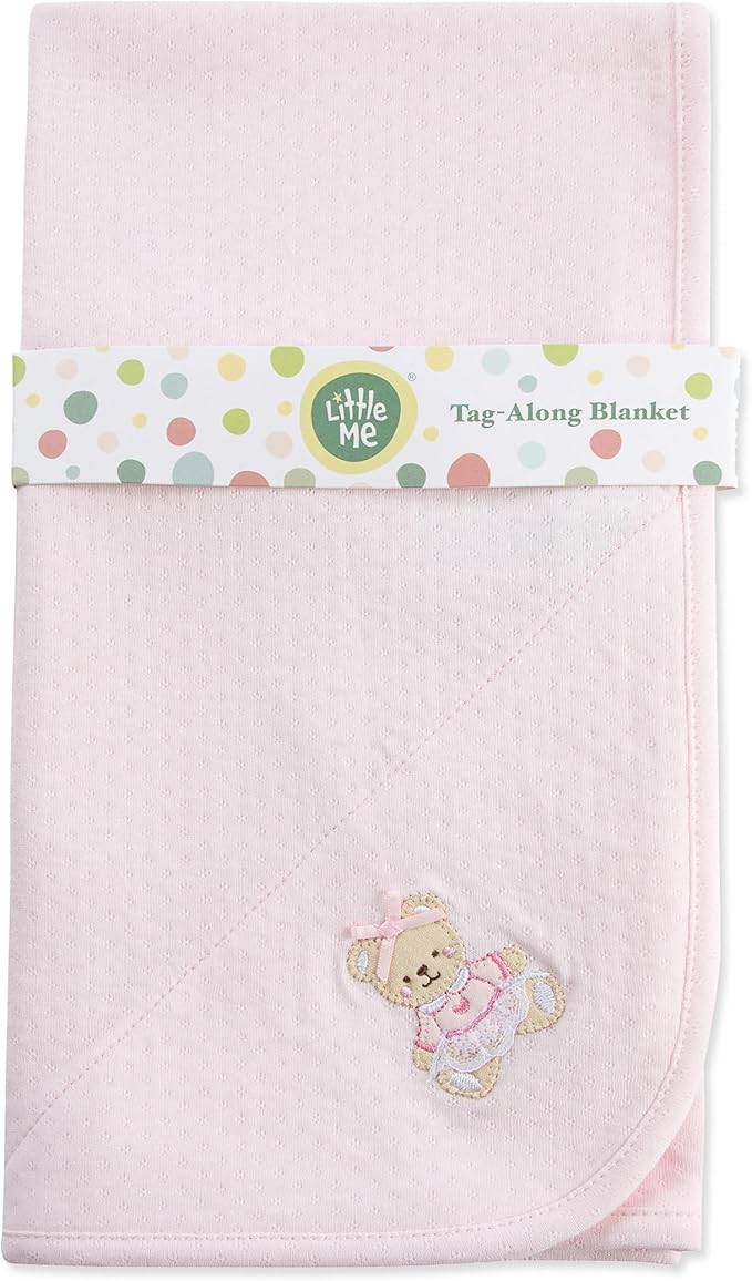 Little Me Blankets for Baby Girls' Pink Bear Swaddling Receiving Blanket