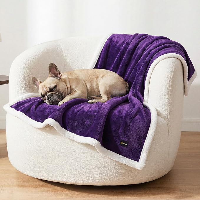 Waterproof Dog Blanket for Small Dog – Double Sided Washable Cat Puppy Blanket, Soft, Warm, Pet Throw Essentials, Purple White M(40×28)"
