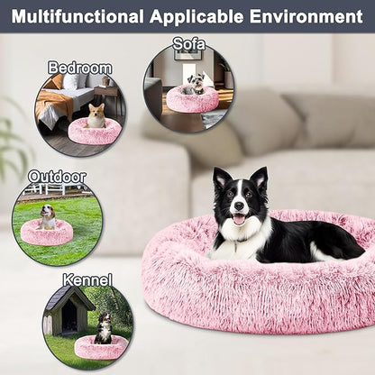 ELSKER&HOME Calming Dog Bed,Donut Washable Warming Soft Round 30 inches Dog Beds for Medium Dogs,Anti-Anxiety Fluffy Plush Cushion Bed Fits up to 50 lbs Pets,Pink