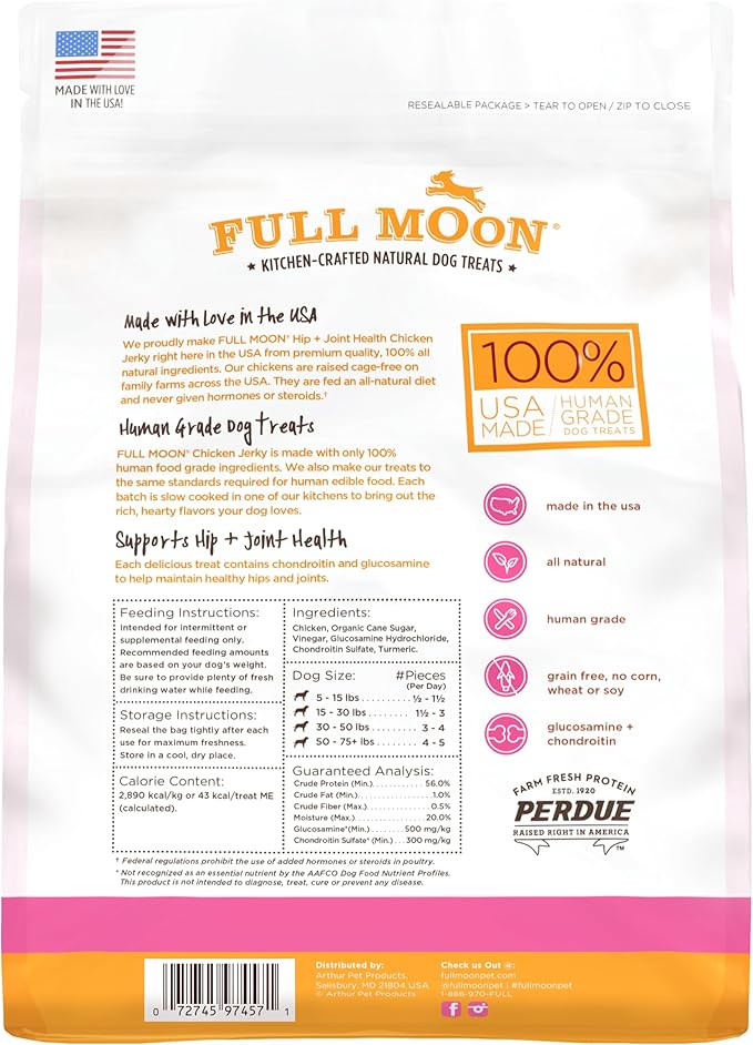 Full Moon Chicken Jerky Healthy All Natural Dog Treats Human Grade For Hip And Joint 12 oz