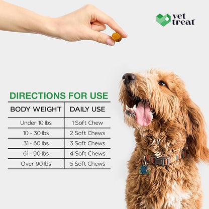 Glucosamine for Dogs – Hip & Joint Supplement with Chondroitin, MSM, Turmeric, Hemp Oil & Green Lipped Mussel – Arthritis Pain Relief, Mobility Support – Vet-Formulated, USA Made – 120 Chews