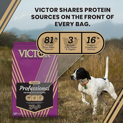 VICTOR Super Premium Dog Food – Professional Dry Dog Food – Super Premium Kibble with 26% Protein – Gluten-Free with Beef, Chicken & Pork Meals – for High Energy and Active Dogs & Puppies, 30lbs