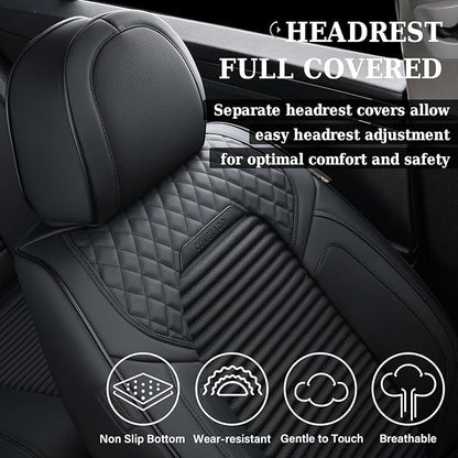 Coverado Car Seat Covers Full Set, Leather Seat Covers for Cars, Waterproof Front and Rear Automotive Seat Cover Car Accessories Universal Fit for Most Cars SUV Trucks(Black)