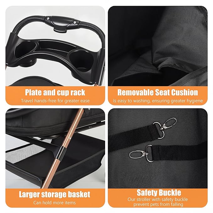 pet Stroller with Removable Carrier cat Dog Stroller with Aluminum Alloy Frame and 900D Oxford Fabric, Featuring one-Touch Folding,Includes rain Cover,for Travel, Walking,Shopping (Black)
