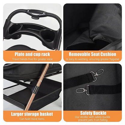 pet Stroller with Removable Carrier cat Dog Stroller with Aluminum Alloy Frame and 900D Oxford Fabric, Featuring one-Touch Folding,Includes rain Cover,for Travel, Walking,Shopping (Black)