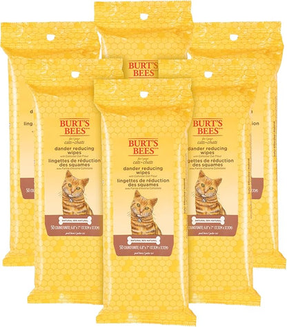 Burt's Bees for Pets Cat Dander Remover Wipes, Unscented Soft Grooming Cloths with Colloidal Oat Flour + Aloe, Helps Reduce Flaking Between Baths for Cats & Kittens, 50 Count - 6 Pack