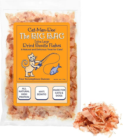 Life Essentials by Cat-Man-Doo Cat Treats & Food Topper – Bonito Fish Flakes for Cats, Healthy Single Ingredient Cat Snacks – 4 oz Big Bag