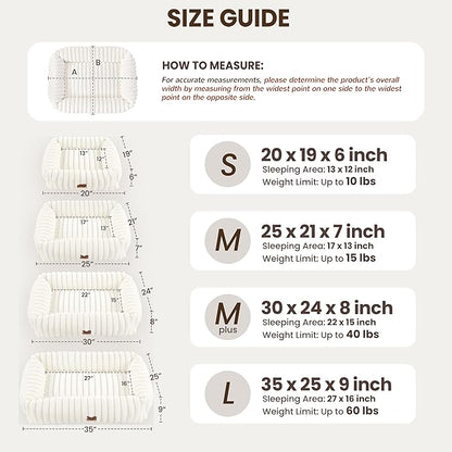 Washable Dog Bed for Small Medium Dogs - Rectangle Orthopedic Corduroy Fleece Pet Bed with Removable Cover and Nonskid Bottom, Calming Puppy Bed Soft Pet Sofa, Cream(30x24x8inchs)