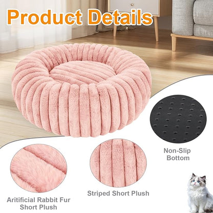 Washable Extra Large Dog Bed,Calming Anti Anxiety Round Donut Dog Bed,Fluffy Puppy Beds for Small Dogs,Cute Kitten Cat Beds for Indoor Cats,Anti-Slip Comfort Pet Beds for Extra Large Size(Pink,XXL)