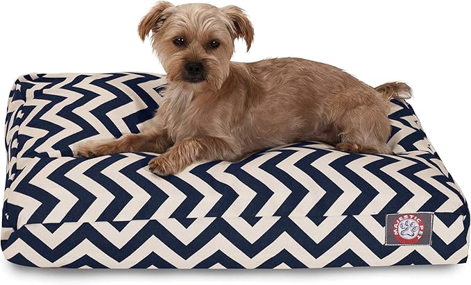 Majestic Pet Chevron Rectangle Dog Bed Washable – Non Slip Comfy Pet Bed – Crate Bed with Removable Washable Cover – Kennel Bed for Sleeping, Polyester Fiber, Small, Navy