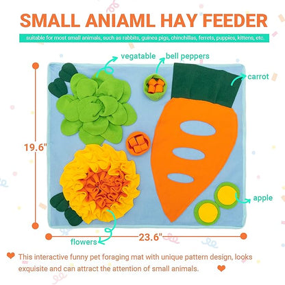 Rabbit Hay Feeder - Interactive Polar Fleece Pet Foraging Mat Toy Indoor for Guinea Pig Bunny Chinchillas Hamster Ferrets Small Animals - Anti Slip Feeding Mat Treat Dispenser Machine Washable