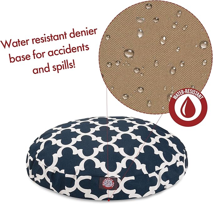 Navy Trellis Medium Round Indoor Outdoor Pet Dog Bed With Removable Washable Cover By Majestic Pet Products