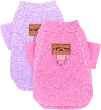 2 Pack Dog Sweaters with Leash Ring Fleece Dog Winter Clothes for Small Medium Dogs Girl Boy Turtleneck Pet Pullover Sweatshirt Puppy Sweaters Cat Apparel Clothing, M, Pink and Purple