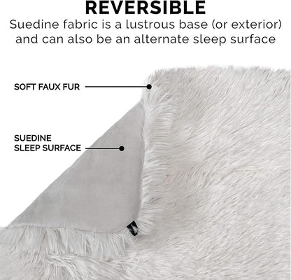 Furhaven Self-Warming Cat Bed for Indoor Cats, 4-Beds-in-1 & Washable - Plush Long Faux Fur Convertible Cuddler - Silver, Large