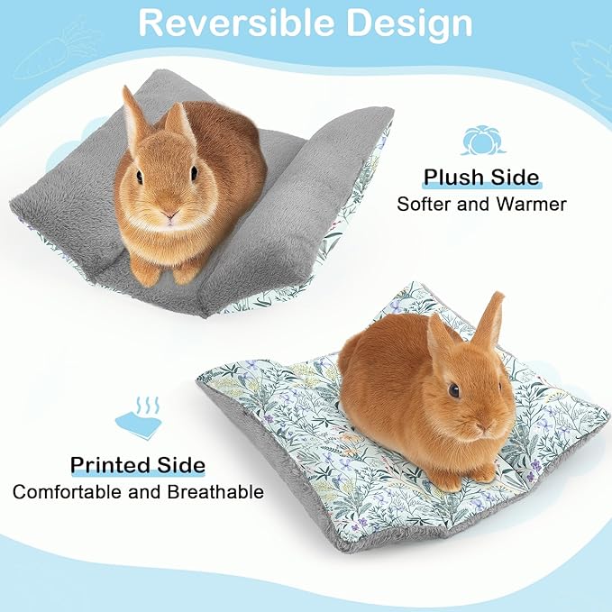 Rabbit Bed 15"X14"Thickened and Soft Bunny Bed Washable Cuddle Cushion Plush Mat Double-Sided Plush Small Pet Flop Mat Cotton Pillow for Rabbit