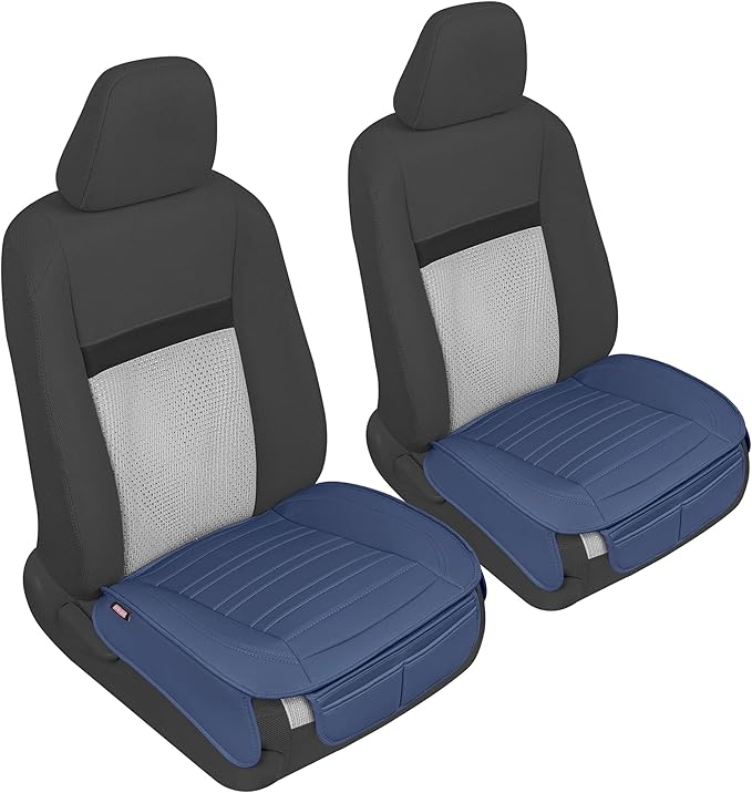 Motor Trend Seat Covers for Cars Trucks SUV, Faux Leather 2-Pack Blue Padded Car Seat Covers with Storage Pockets, Premium Interior Car Seat Cover