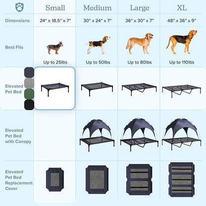 Elevated Dog Bed - 24.5x18.5-Inch Portable Pet Bed with Non-Slip Feet - Indoor/Outdoor Dog Cot or Puppy Bed for Pets up to 25lbs by PETMAKER (Gray)