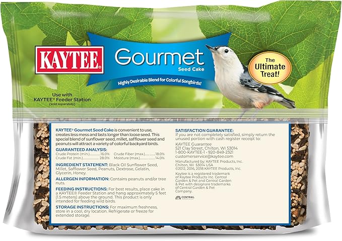 Kaytee Wild Bird Gourmet Seed Cake For Cardinals, Chickadees, Juncos, Titmice, Woodpeckers and More, 2 Pounds