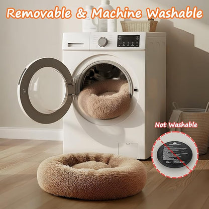Heated Cat Bed for Indoor Cats, 23-inch Cozy Donut with USB Power, Adjustable Temperature & Timer, Machine Washable Cover for Small & Medium Cats (Camel)