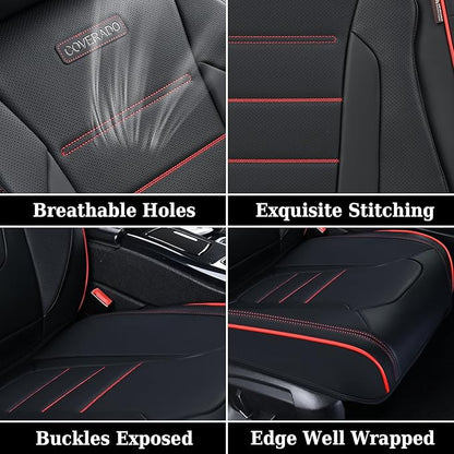 Coverado Seat Covers Full Set, Seat Covers for Cars, Car Seat Cover, Car Seat Protector, Nappa Leather Car Seat Cushion, Waterproof Car Seat Covers Front Seats and Back Fit for Most Cars (Redline)