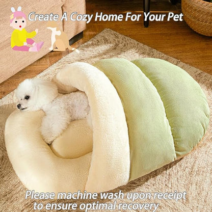 Romaneco Bed for Dog and Cat, Pet Bed, Ultra Soft Cute Plush Slipper Cat Cave Bed, Anti Slip Warm Pet House Nest, Self-Warming, Ideal for Indoor Use - Fits up to 25lbs (30"X22", L, Green)