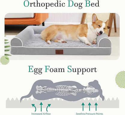 TJSOULER Orthopedic Dog Beds for Small Medium Dogs,Waterproof Lined Egg Crate Foam Pet Bed Mat with Removable and Washable Cover and Non Slip Bottom,Dog Sofa Soft Bed