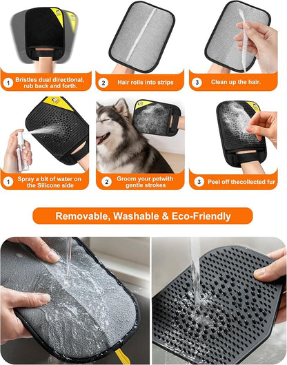 Pet Hair Remover for Furniture, 2-in-1 Pet Hair Removal Glove for Cats Dogs | 5-Finger Design Reusable & Detachable Electrostatic Magic Brush Pet Hair Remover Tools for Carpet, Couch, Car Seat