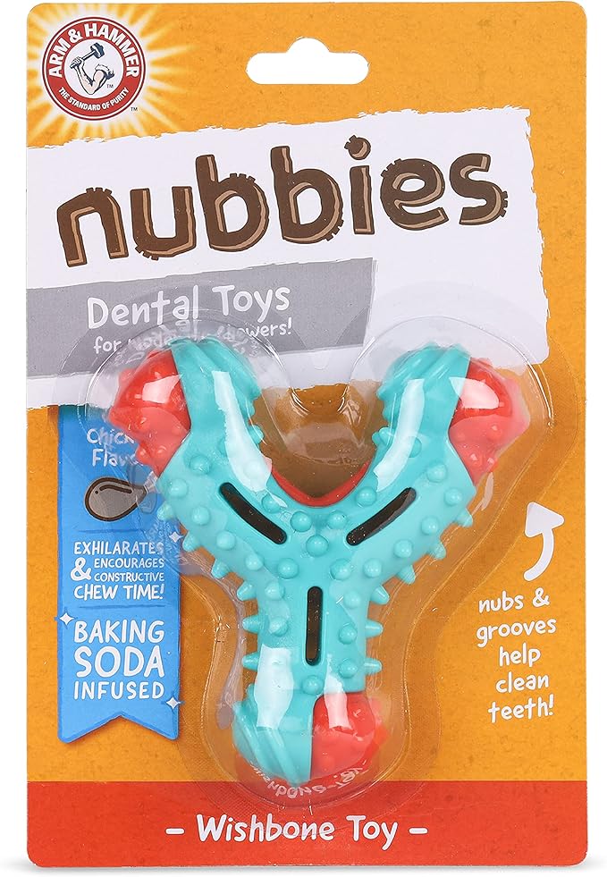 Arm & Hammer for Pets Nubbies Wishbone Dog Dental Toy| Best Dog Chew Toy for Moderate Chewers | Dog Dental Toy Helps Reduce Plaque & Tartar | Chicken Flavor Baking Soda (Pack of 2)