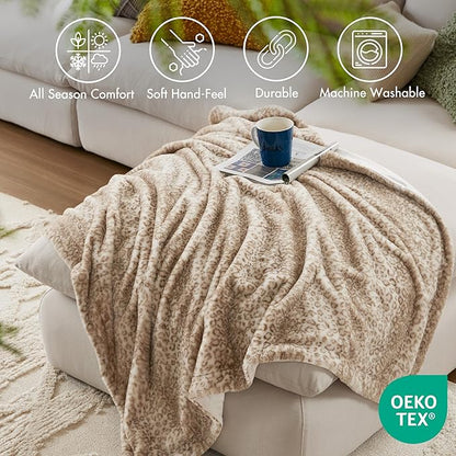 Madison Park Zuri Soft Plush Luxury Oversized Faux Fur Throw Animal Stripes Design, Faux Mink On The Reverse, Modern All Seasons Blanket for Bed, Sofa Couch, Office, Leopard, 60x70