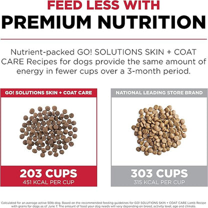 Go! Solutions Skin + Coat Care Lamb Dry Dog Food with Grains, Chicken-Free, Healthy Kibble with Omega-3s & 6s for Soft, Shiny Fur, for Puppies, Adults, & Seniors, 22 lb Bag