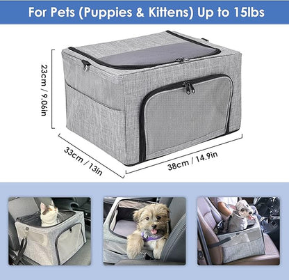 SlowTon Dog Booster Car Seat, Reinforce Metal Frame Safe Pet Car Seat with Seatbelt & Waterproof Pee Pad & Top Cover | Portable Collapsible Puppy Carrier Bag | for Small Dogs Cats (with Soft Pad)