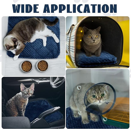 Drydiet 4 Pcs Self Heating Cat Pad Self Warming Cat Bed Dog Heating Pad Washable Thermal Pet Mat for Indoor Outdoor Pet 16 x 20 Inch Removable Non Slip(Navy Blue)