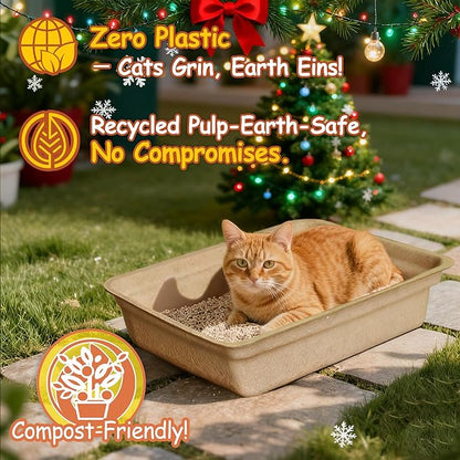 Disposable Litter Boxes for Cats Leak-Proof: 6-Pack Odor Control Sustainable Large Kitty Tray for Travel/Indoor Use