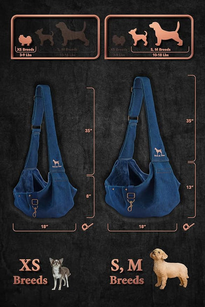 Noah & Paw Dog Sling Carrier for Small Dogs 3-10lb, Dog Sling for Small Dogs and Cats, Dog Carrier with Adjustable Padded Strap, Premium Denim, Lined with Fur, Double Safety Feature, Machine Washable