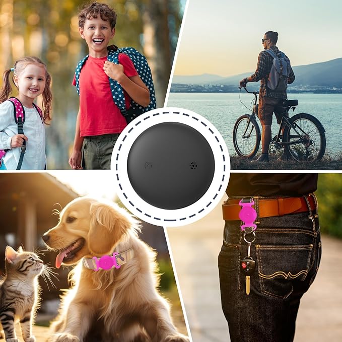 GPS Tracker for Dogs, Mini GPS Cat Tracker, IPX8 Waterproof GPS Trackers for Cats with Holder, No Monthly Fee, Work with Apple Find My(iOS Only), Smart Trackers for Dogs-YGPink-4