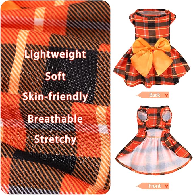 PUPTECK Plaid Fall Dog Dress Pet Apparel for Autumn with Cute Bowtie Puppy Clothes Outfit, Plaid, M